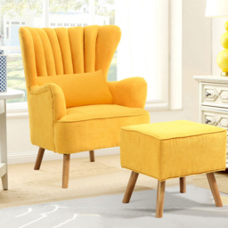 Living and Home Yellow Faux Wool Upholstered Armchair with Footstool - Size: Single - Wilko - thumbnail 7