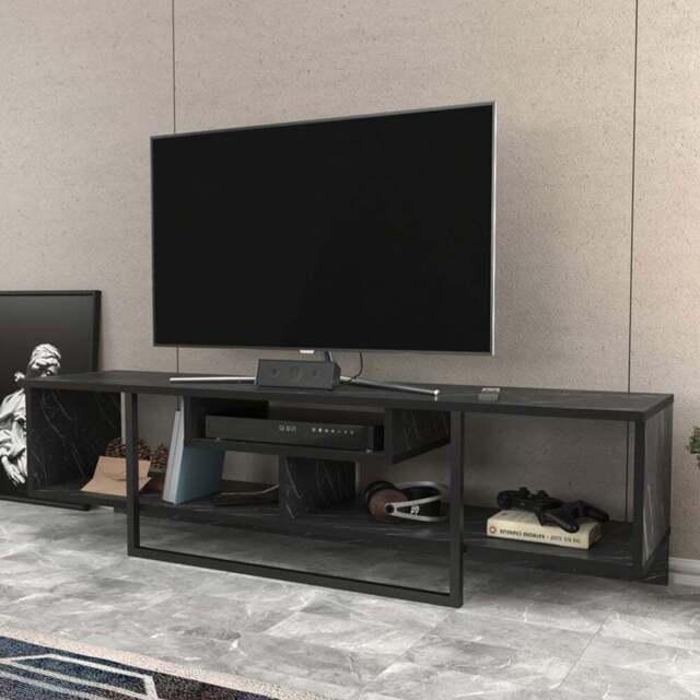 Decorotika Asal 3 Shelf Bendire and Black Modern TV Unit - Size: 40 x 149.4 x 35.2cm - Wilko - image 1