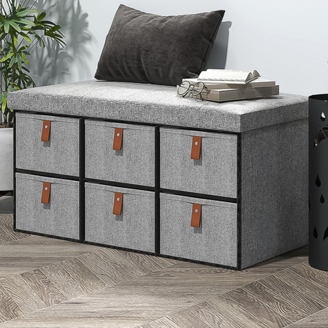 HOMCOM 6 Drawer Light Grey Fabric Shoe Storage Bench - Size: 38 x 38 x 76.5cm - Wilko - image 1