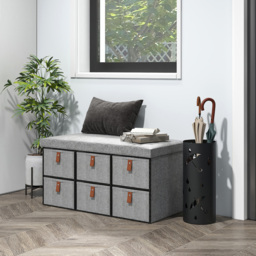 HOMCOM 6 Drawer Light Grey Fabric Shoe Storage Bench - Size: 38 x 38 x 76.5cm - Wilko - thumbnail 4