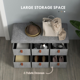 HOMCOM 6 Drawer Light Grey Fabric Shoe Storage Bench - Size: 38 x 38 x 76.5cm - Wilko - thumbnail 6