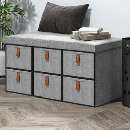 HOMCOM 6 Drawer Light Grey Fabric Shoe Storage Bench - Size: 38 x 38 x 76.5cm - Wilko