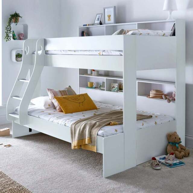Bedmaster Oliver Triple Sleeper White Bunk Bed with Memory Foam Mattresses - Size: Single + Small Double - Wilko - image 1