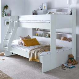Bedmaster Oliver Triple Sleeper White Bunk Bed with Memory Foam Mattresses - Size: Single + Small Double - Wilko