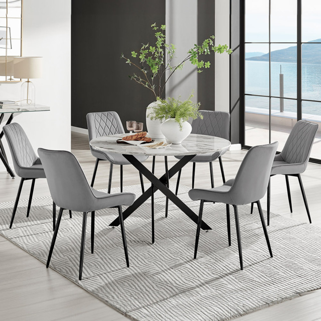Furniturebox Arona Cesano Marble 6 Seater Round Dining Set White and Grey - Wilko - image 1