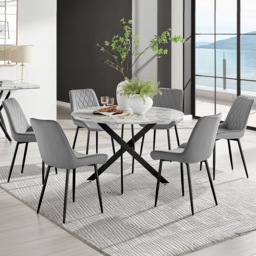 Furniturebox Arona Cesano Marble 6 Seater Round Dining Set White and Grey - Wilko - thumbnail 1