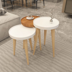 Decorotika Piscina White and Walnut Nest of Coffee Tables Set of 3 - Size: 56 x 34.5 x 34.5cm - Multi - Wilko - thumbnail 3