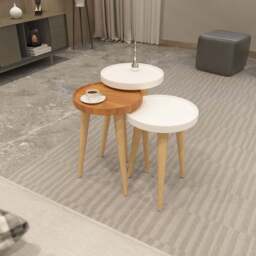 Decorotika Piscina White and Walnut Nest of Coffee Tables Set of 3 - Size: 56 x 34.5 x 34.5cm - Multi - Wilko - thumbnail 5