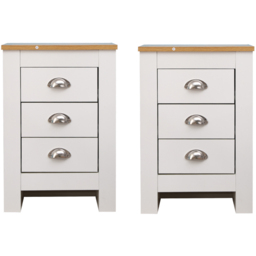 FurnitureHMD 3 Drawer White and Oak Effect Wooden Bedside Table Set of 2 - Wilko - thumbnail 3