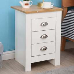 FurnitureHMD 3 Drawer White and Oak Effect Wooden Bedside Table Set of 2 - Wilko - thumbnail 1