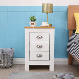 FurnitureHMD 3 Drawer White and Oak Effect Wooden Bedside Table Set of 2 - Wilko - thumbnail 7