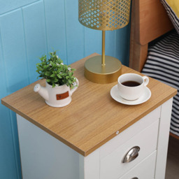 FurnitureHMD 3 Drawer White and Oak Effect Wooden Bedside Table Set of 2 - Wilko - thumbnail 5