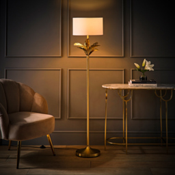 ValueLights Christina White and Gold Palm Leaf Detail Single Stem Floor Lamp and Bulb - Size: 157.5 x 35 x 35cm - Wilko - thumbnail 7