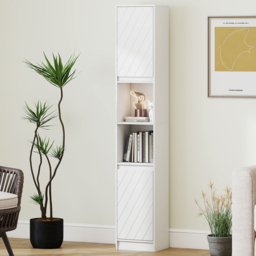 HOMCOM 2 Door 2 Shelf White Narrow Bathroom Storage Cabinet - Size: 170.0 cm x 24.0 cm x 30.0 cmcm - Wilko - thumbnail 1