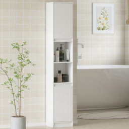 HOMCOM 2 Door 2 Shelf White Narrow Bathroom Storage Cabinet - Size: 170.0 cm x 24.0 cm x 30.0 cmcm - Wilko - thumbnail 5