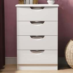 Crowndale Camden 4 Drawer White Gloss and White Midi Chest of Drawers Ready Assembled - White Gloss & White - Wilko - thumbnail 1