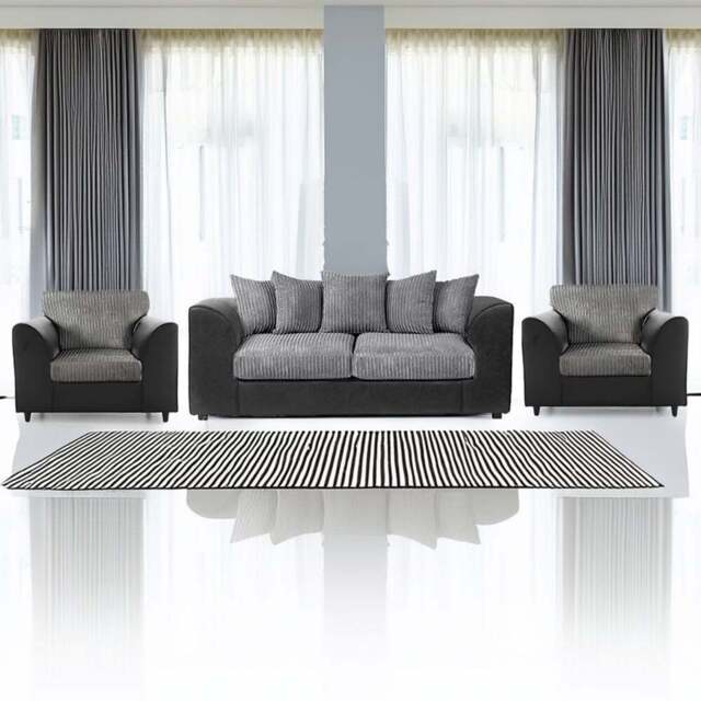 Luxor 5 Seater Black and Grey Jumbo Cord Scatter Back Sofa Suite - Multi - Wilko - image 1