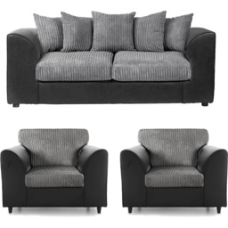 Luxor 5 Seater Black and Grey Jumbo Cord Scatter Back Sofa Suite - Multi - Wilko - thumbnail 3