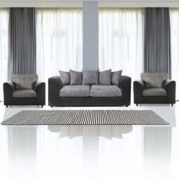 Luxor 5 Seater Black and Grey Jumbo Cord Scatter Back Sofa Suite - Multi - Wilko