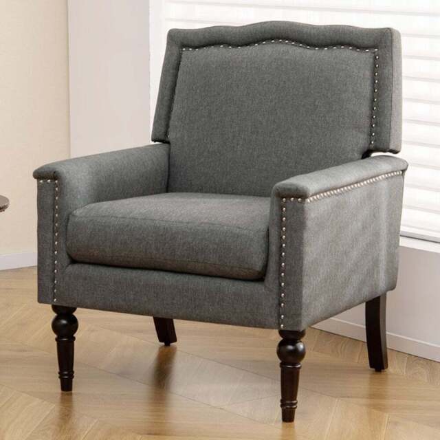 Costway Grey Mid Century Modern Armchair with Thick Cushion - Size: Single - Wilko - image 1