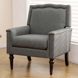 Costway Grey Mid Century Modern Armchair with Thick Cushion - Size: Single - Wilko