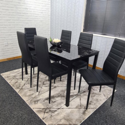 Kosy Koala 6 Seater Glass and Faux Leather Dining Set Black Marble Effect and Black - Portland - Wilko - thumbnail 7