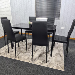 Kosy Koala 6 Seater Glass and Faux Leather Dining Set Black Marble Effect and Black - Portland - Wilko - thumbnail 4
