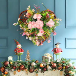 Living and Home Rustic Artificial Assorted Flowers Heart Shape Wreath 30cm - Size: 4 x 30 x 30cm - Multi - Wilko - thumbnail 7