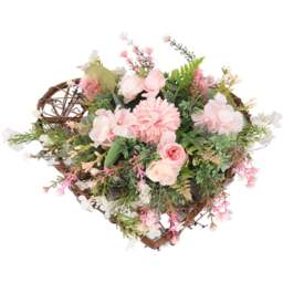 Living and Home Rustic Artificial Assorted Flowers Heart Shape Wreath 30cm - Size: 4 x 30 x 30cm - Multi - Wilko