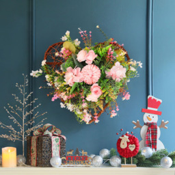 Living and Home Rustic Artificial Assorted Flowers Heart Shape Wreath 30cm - Size: 4 x 30 x 30cm - Multi - Wilko - thumbnail 3