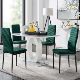 Furniturebox Lucia Valera 4 Seater Dining Set Grey Gloss Green and Black - Wilko - thumbnail 1