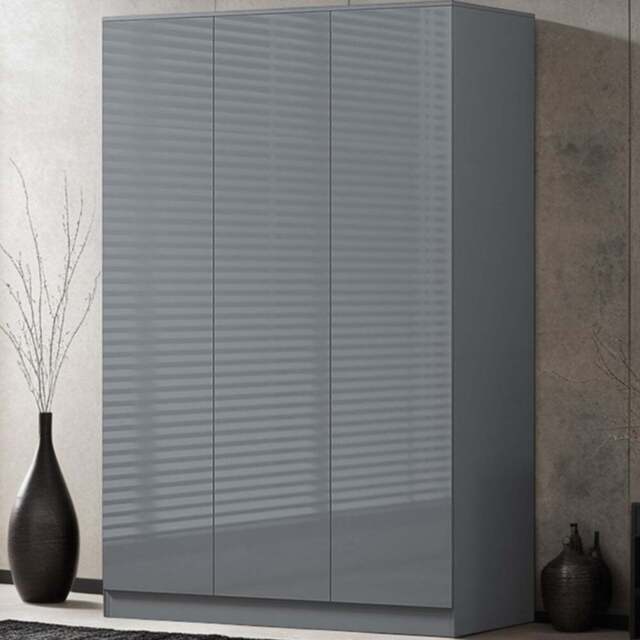 FWStyle Stora 3 Door Grey Gloss Wardrobe - Wilko - image 1
