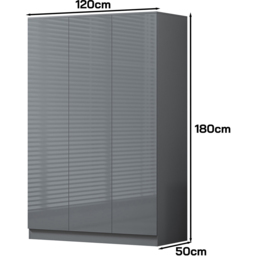 FWStyle Stora 3 Door Grey Gloss Wardrobe - Wilko - thumbnail 6