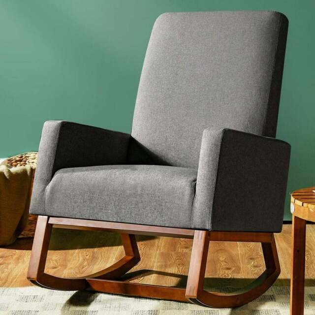 Costway Grey Upholstered Fabric Rocking Armchair - Size: Single - Wilko - image 1