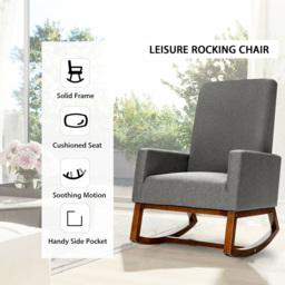 Costway Grey Upholstered Fabric Rocking Armchair - Size: Single - Wilko - thumbnail 6