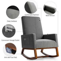 Costway Grey Upholstered Fabric Rocking Armchair - Size: Single - Wilko - thumbnail 7