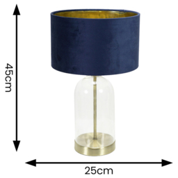 ValueLights Jessy Gold Glass LED Table Lamp with Navy Blue and Gold Velvet Lamp Shade - Size: 45 x 25 x 25cm - White - Wilko - thumbnail 5