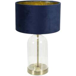 ValueLights Jessy Gold Glass LED Table Lamp with Navy Blue and Gold Velvet Lamp Shade - Size: 45 x 25 x 25cm - White - Wilko