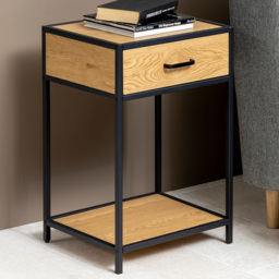 Florence Seaford Single Drawer Single Shelf Black and Oak Bedside Table - Furniture To Go - Wilko - thumbnail 1