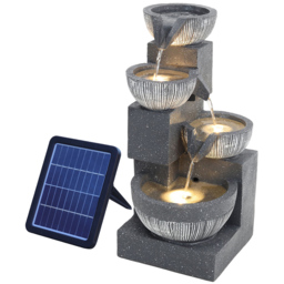 Living and Home 4-Tier Solar Powered Cascading Water Feature with Warm LED Lights - Grey - Wilko