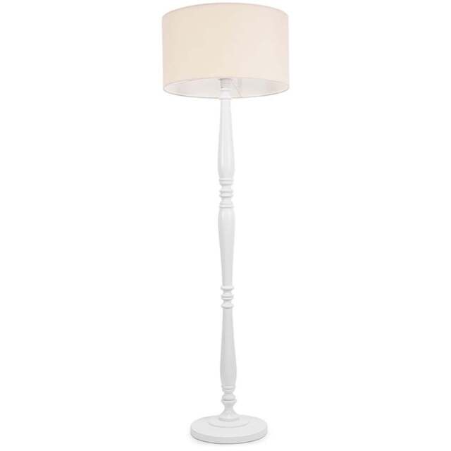 ValueLights Victoria Cream Fabric Drum Shade White Wood Traditional Stem LED Floor Lamp - Size: 157 x 45 x 45cm - Wilko - image 1