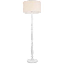 ValueLights Victoria Cream Fabric Drum Shade White Wood Traditional Stem LED Floor Lamp - Size: 157 x 45 x 45cm - Wilko