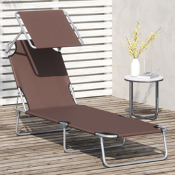 Outsunny Brown Foldable Sun Lounger with Sunshade Awning - Size: 1 Seater - Wilko