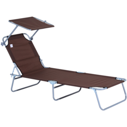 Outsunny Brown Foldable Sun Lounger with Sunshade Awning - Size: 1 Seater - Wilko - thumbnail 3
