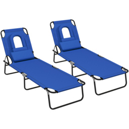 Outsunny Set of 2 Blue Folding Sun Lounger with Reading Hole - Size: 36 x 58 x 187cm - Wilko - thumbnail 3