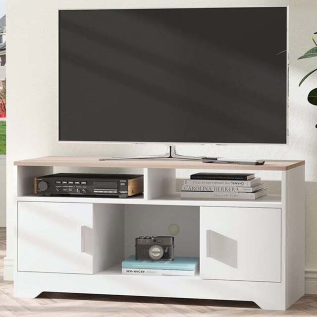Portland 2 Door 3 Shelf White TV Cabinet - Size: 105 x 40 x 52cm - Brown - Wilko - image 1