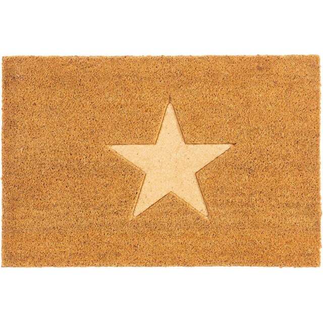 Eselle Astley Star Embossed Natural Coir Door Mat 40 x 60cm - Size: 40 x 60 x 1.5cm - Brown - Wilko - image 1