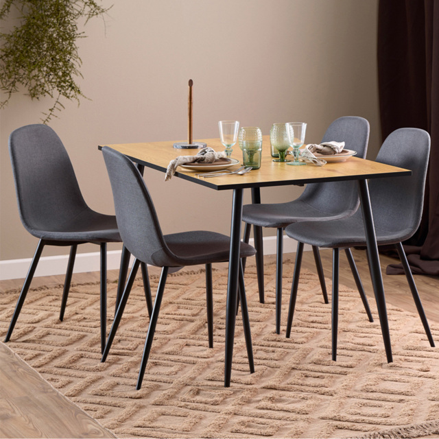 Florence Wilma 4 Seater Dining Table Set Oak Effect and Light Grey - Oak & Black/Light Grey - Wilko - image 1