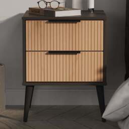 Crowndale Hong Kong 2 Drawer Slatt Effect and Graphite Compact Bedside Cabinet Ready Assembled - Slatt Effect & Graphite - Wilko - thumbnail 1