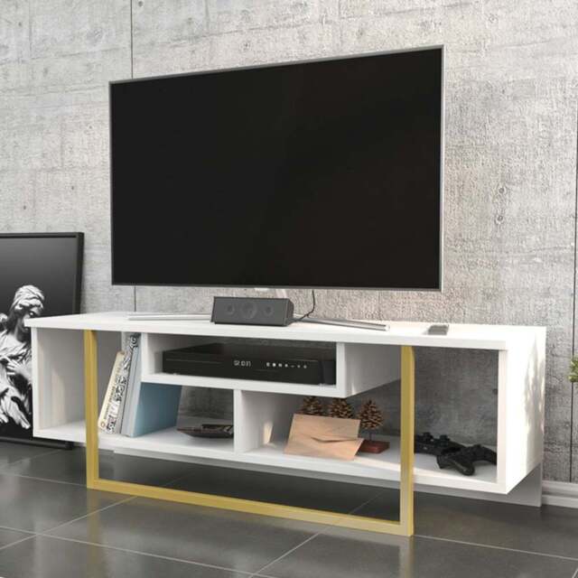 Decorotika Asal White and Gold Wide TV Unit - Size: 40.2 x 119.4 x 35.2cm - Multi - Wilko - image 1